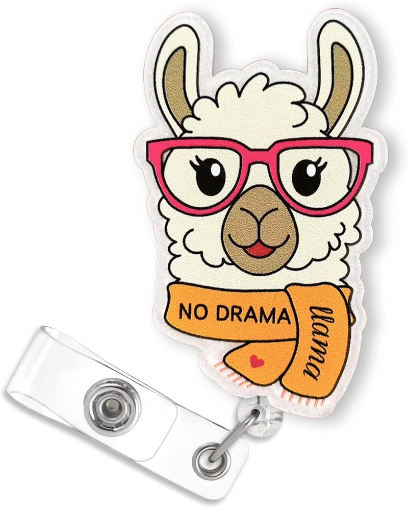 Bydevia Funny Llama Badge Reel Retractable for Nurse Nursing Student RN MA CNA LPN Medical Worker & Teacher, No Drama Llama Badge Reel, Cute Nurses Week Gifts, Personalized ID Badge Holder with Alligator Clip - Image 1
